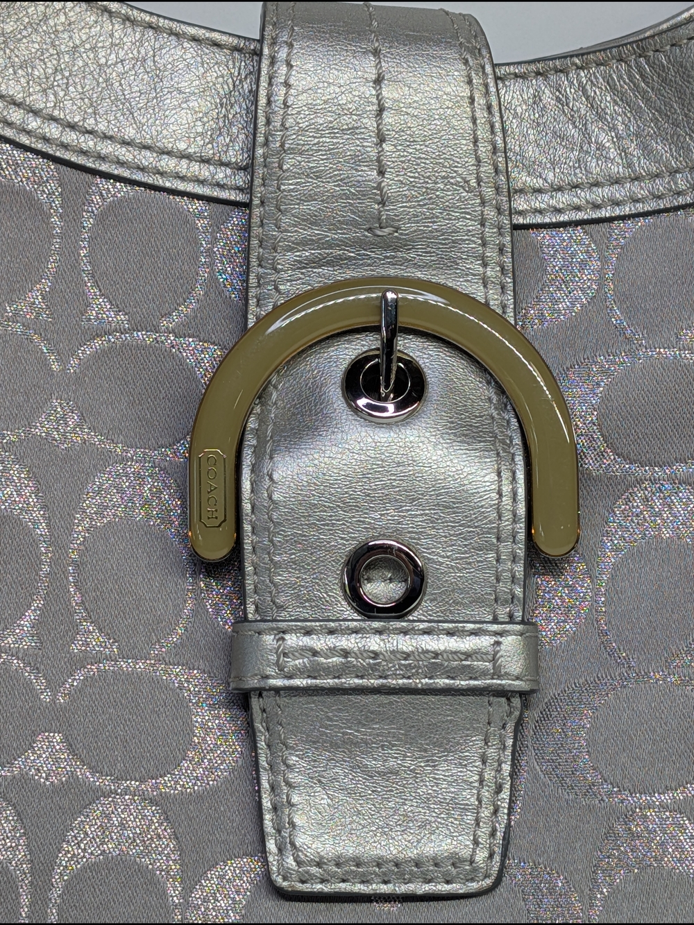 Coach Signature Gray / Silver Canvas / Leather Medium Soho Hobo Bag Purse F18909 - Picture 2 of 12